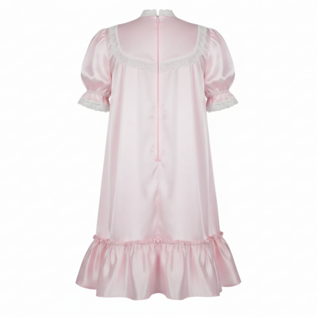 Tina Custom Fit Pink Satin Ruffles Adult Sissy Nightgown by Ben’s