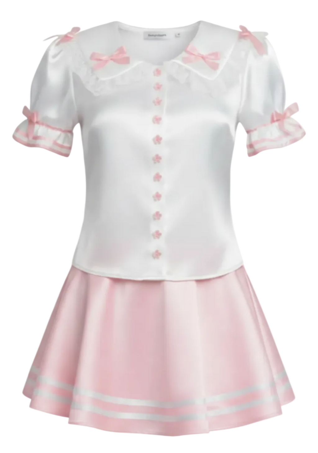 White collar with pink shoulder bows