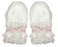 White Satin Pink Bows Padded Adult Baby Sissy ABDL Mittens by Ben’s