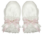 White Satin Pink Bows Padded Adult Baby Sissy ABDL Mittens by Ben’s