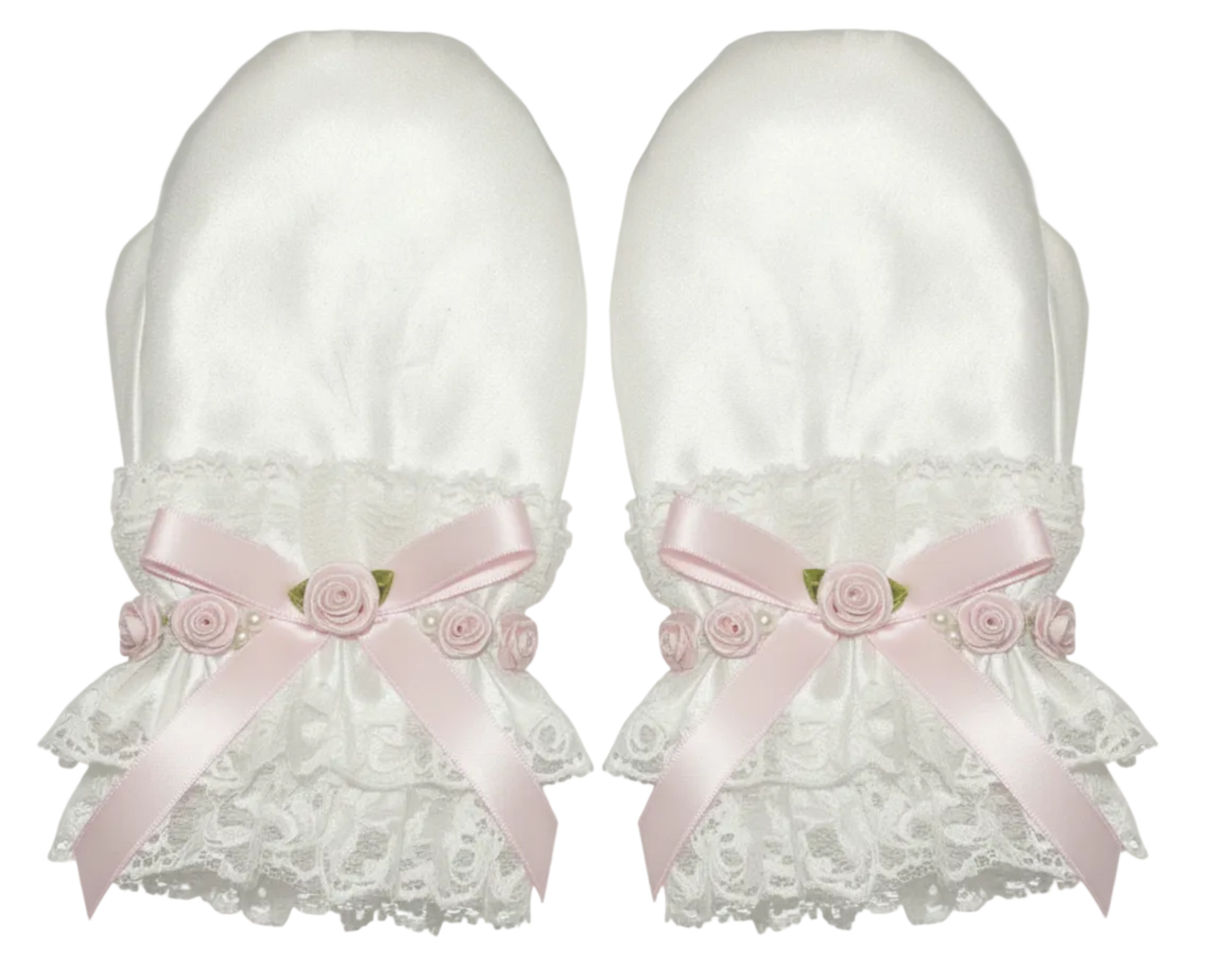 White Satin Pink Bows Padded Adult Baby Sissy ABDL Mittens by Ben’s